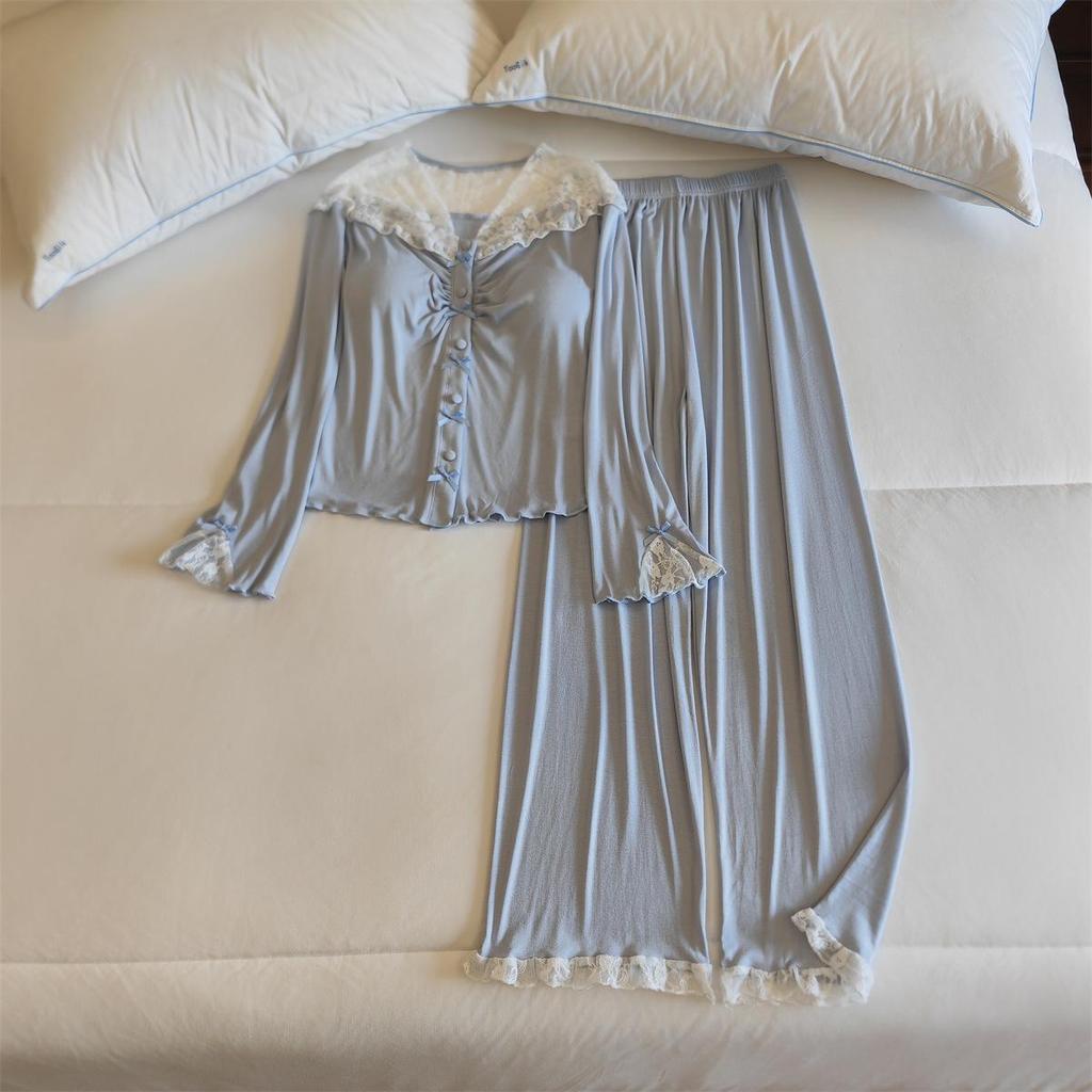 Damska piżama modalna z wkładkami na biust: Dwuczęściowy komplet do domu z długim rękawem i długimi spodniami na każdą porę roku