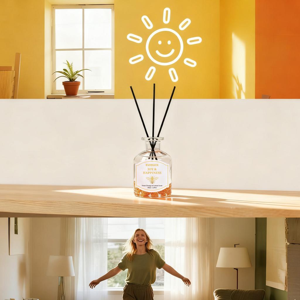 Non-Flaming Fragrance Diffuser, Flameless Sweet Orange Lemon Oil With Reed Diffuser Stick Home Room Air Freshener Decor 50ml