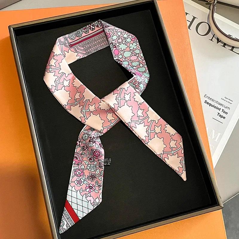 Women Narrow Thin Scarf Horse Print Long Ribbon Scarf Handle Bag Multi-Function Decorative Neckerchief Hair Tie Band