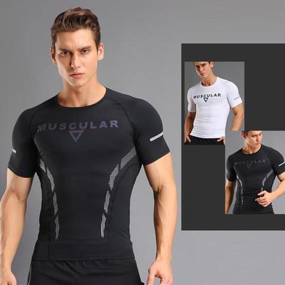 Mens Quick Dry Fitness Short Sleeve Outdoor SPORT Tights Running Compression T-Shirt Men's High Stretch Training Breathable Tops