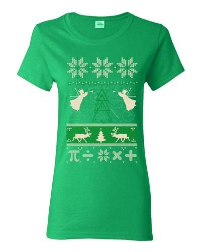 Ladies Math Mathematics Angels Deer Holiday Ugly Christmas Funny DT T-Shirt Tee Unisex T-Shirt M