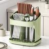 Kitchen Utensil Organizer Rack With Drainage Slots - Plastic Cutlery Holder Countertop Or Wall Mount Modern Minimalist Design