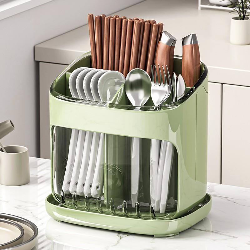 Kitchen Utensil Organizer Rack With Drainage Slots - Plastic Cutlery Holder Countertop Or Wall Mount Modern Minimalist Design