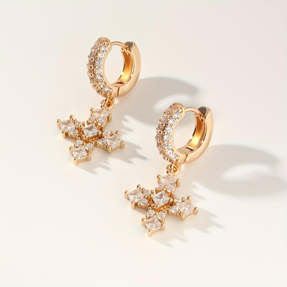 Fashion Cross Earrings for Women 2025 New Golden Zirconia Drop Earring Statement Party Jewelry Accessories