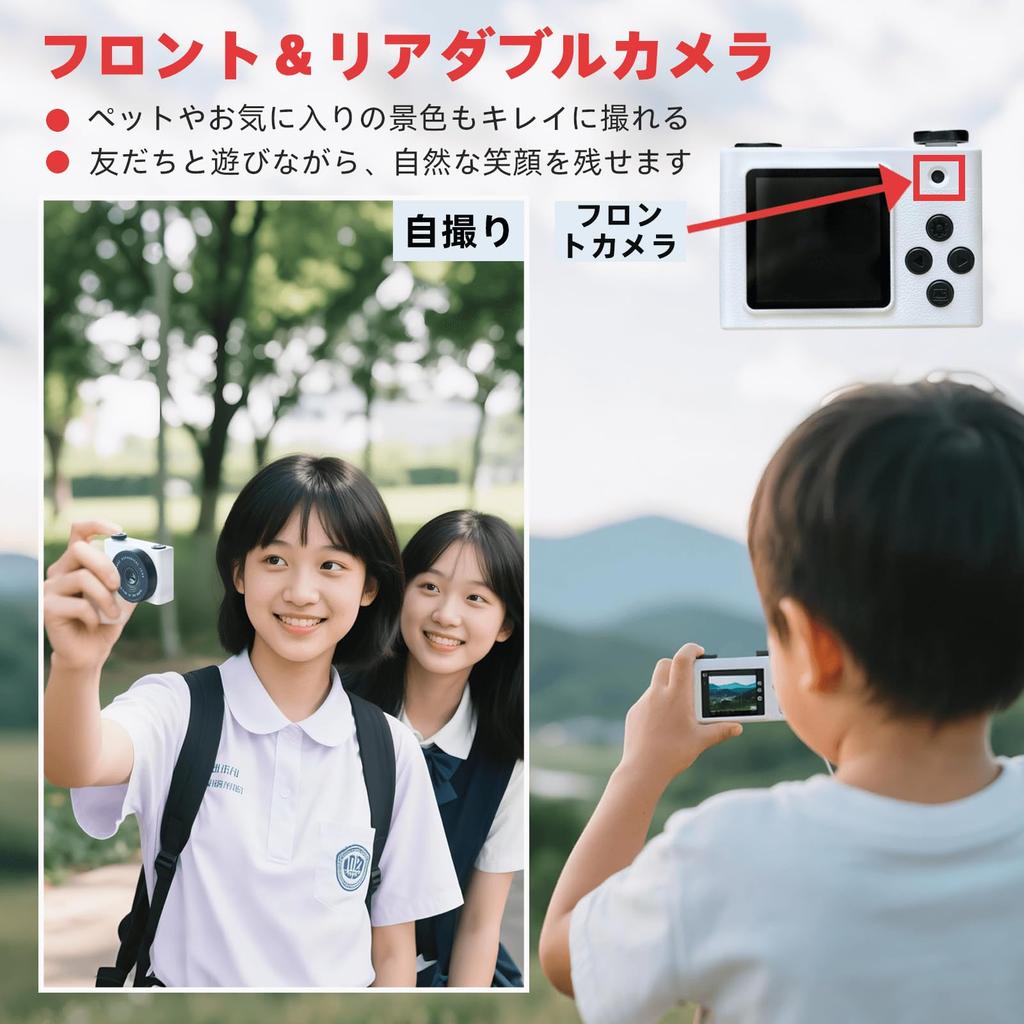 Mini Camera with Front and Rear Selfie Capability, Includes 32GB Card, Low-Fi Quality Video Recording, Toy Camera for Adults and Kids, Smartphone Tran