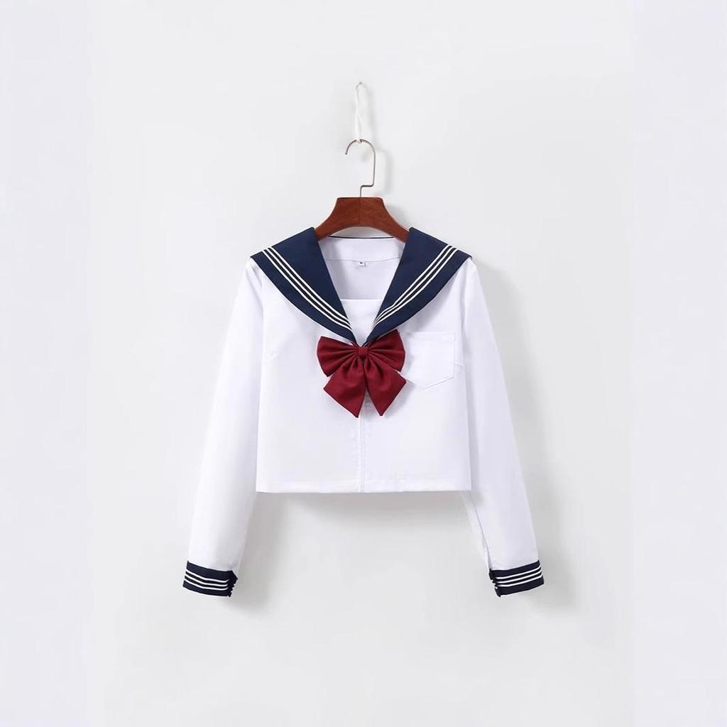 Navy Collar White Japanese School-Style Sailor Suit JK Uniform Skirt Set