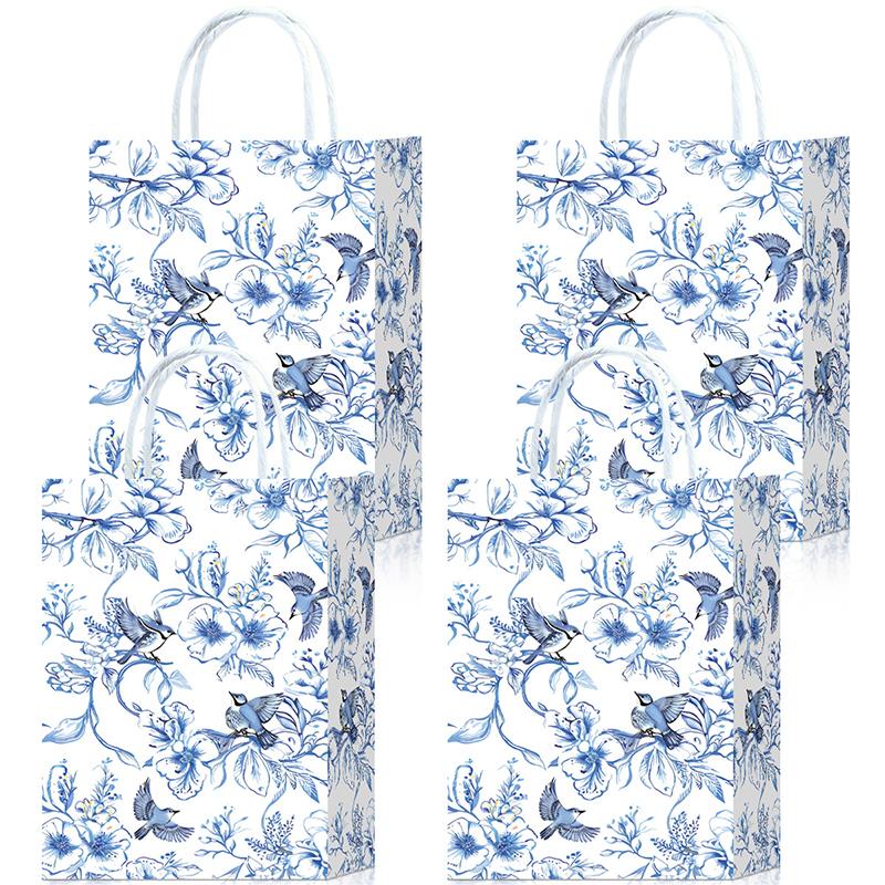 10pcs Paper Gift Bags Elegant Blue & White Parties Porcelain Floral Tote Bags Chinese