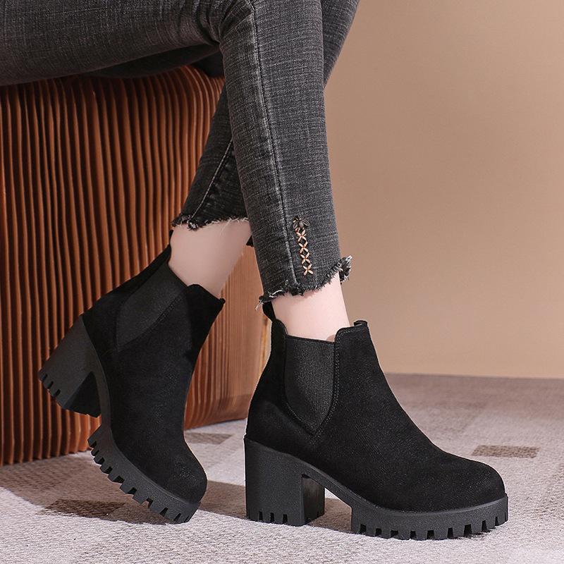 Autumn and winter single boots women's thick heel Martin boots platform British style round head short boots high heel women's boots