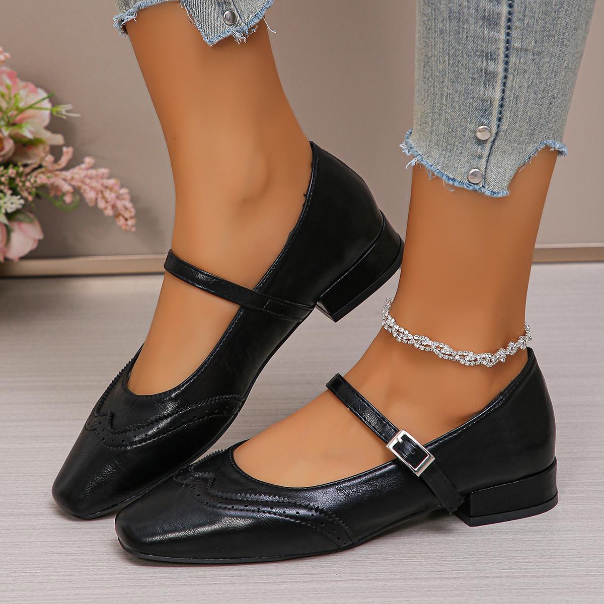 

Size35 43 Mary Janes Shoes Woman 2025 Elegant Square Toe Ankle Strap Ballet Flats Women Comfortable Pumps Casual Single Shoes 43 чёрный