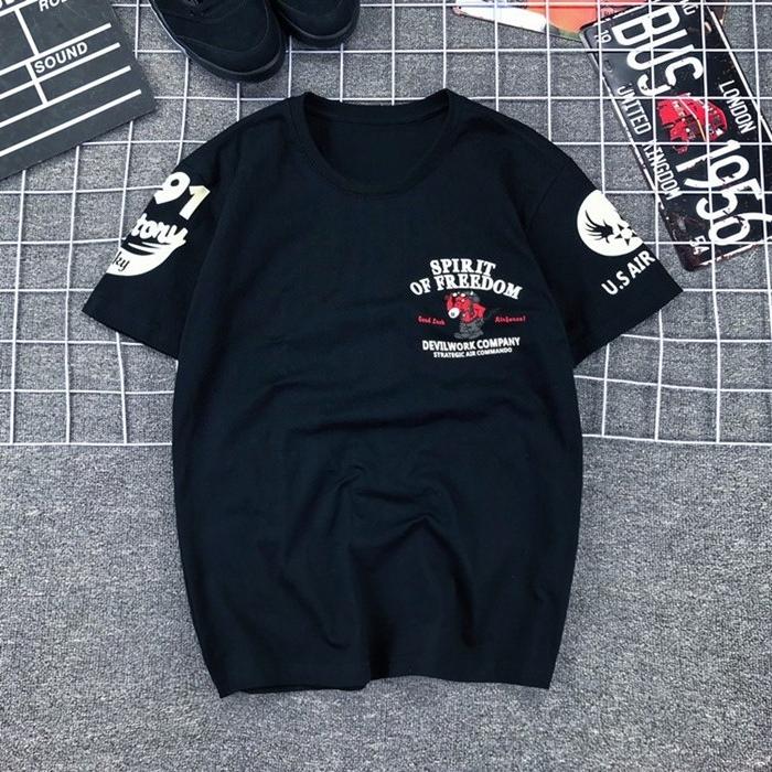 Japanese Lucky Ghost Little Devil Pilot American Retro Cartoon Printed Locomotive Short-sleeved T-shirt Men Women Half-sleeved