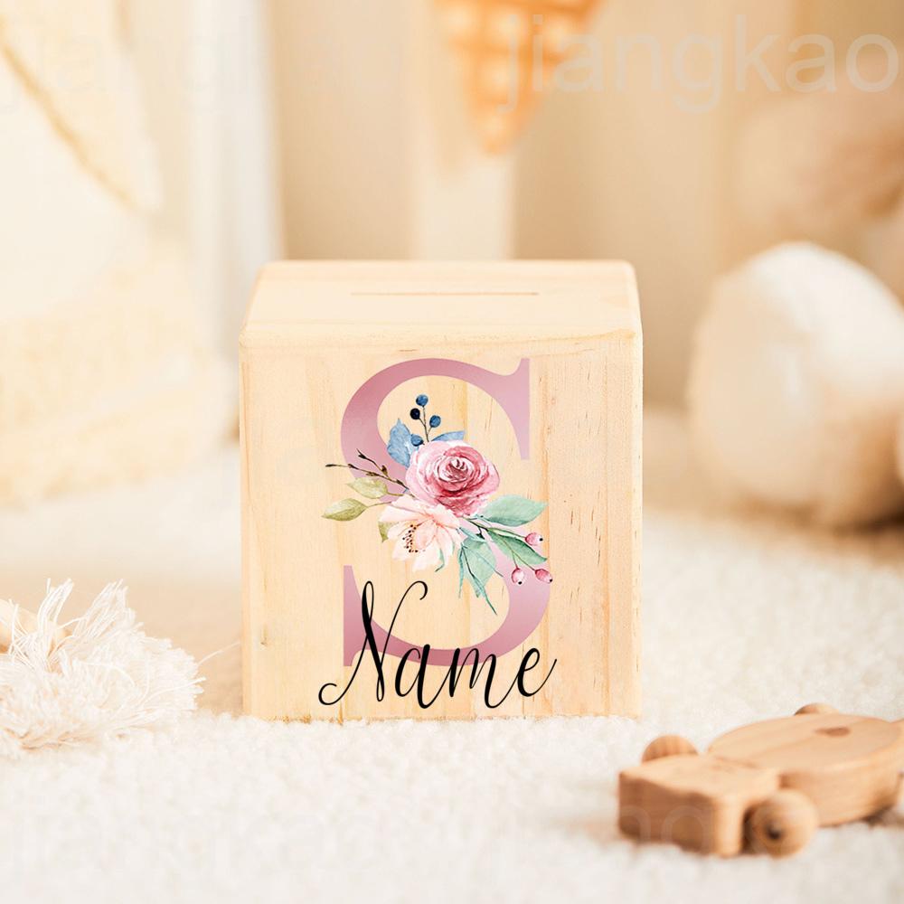Personalizowana Skarbonka Inicjał z Imieniem Skarbonki dla Dzieci Etui na Kolekcję Monet Drewniany Banknotnik Prezent Urodzinowy na Baby Shower dla Dziewczynek