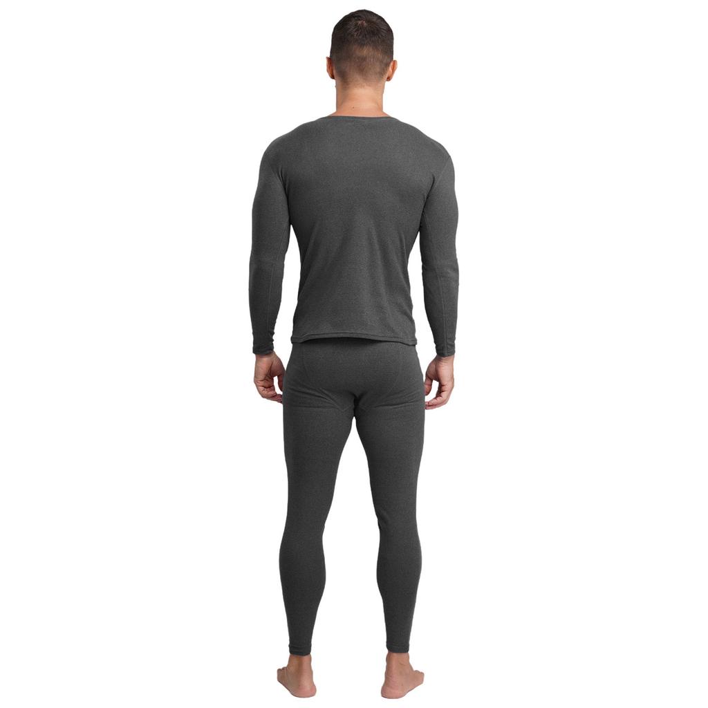 Mens Long Sleeve Round Neck Thermal Underwear Warm Base Layer Soft Breathable Tops Bottom Set Winter Cold Weather Wear