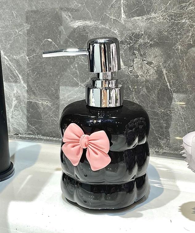 Creative Cute Bear Shampoo Dispenser, Bowknot Ceramic Lotion Bottle, Home Kitchen, Bathroom Accessories, Separate Bottles