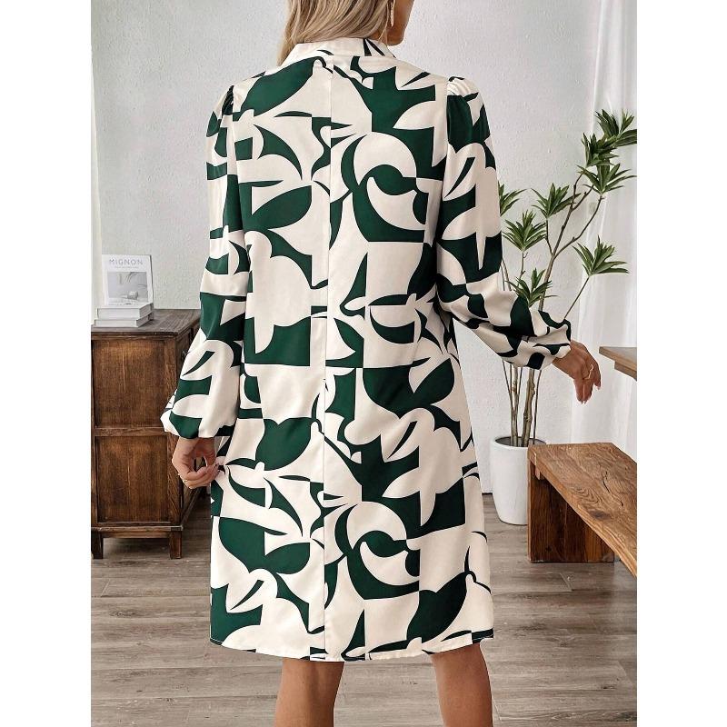 YYFS Women's Fashion Spring Fall Leopard Print Long Sleeve V-Neck Loose Waistlinet Casual Dresses