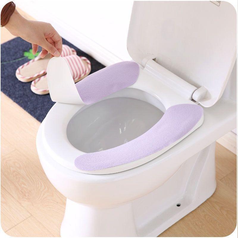 1 Pair Soft Toilet Seat Cover Washable Paste Toilet Seat Pad Bathroom Warmer Seat Lid Cover Pad Closestool Sticky Mat Villus
