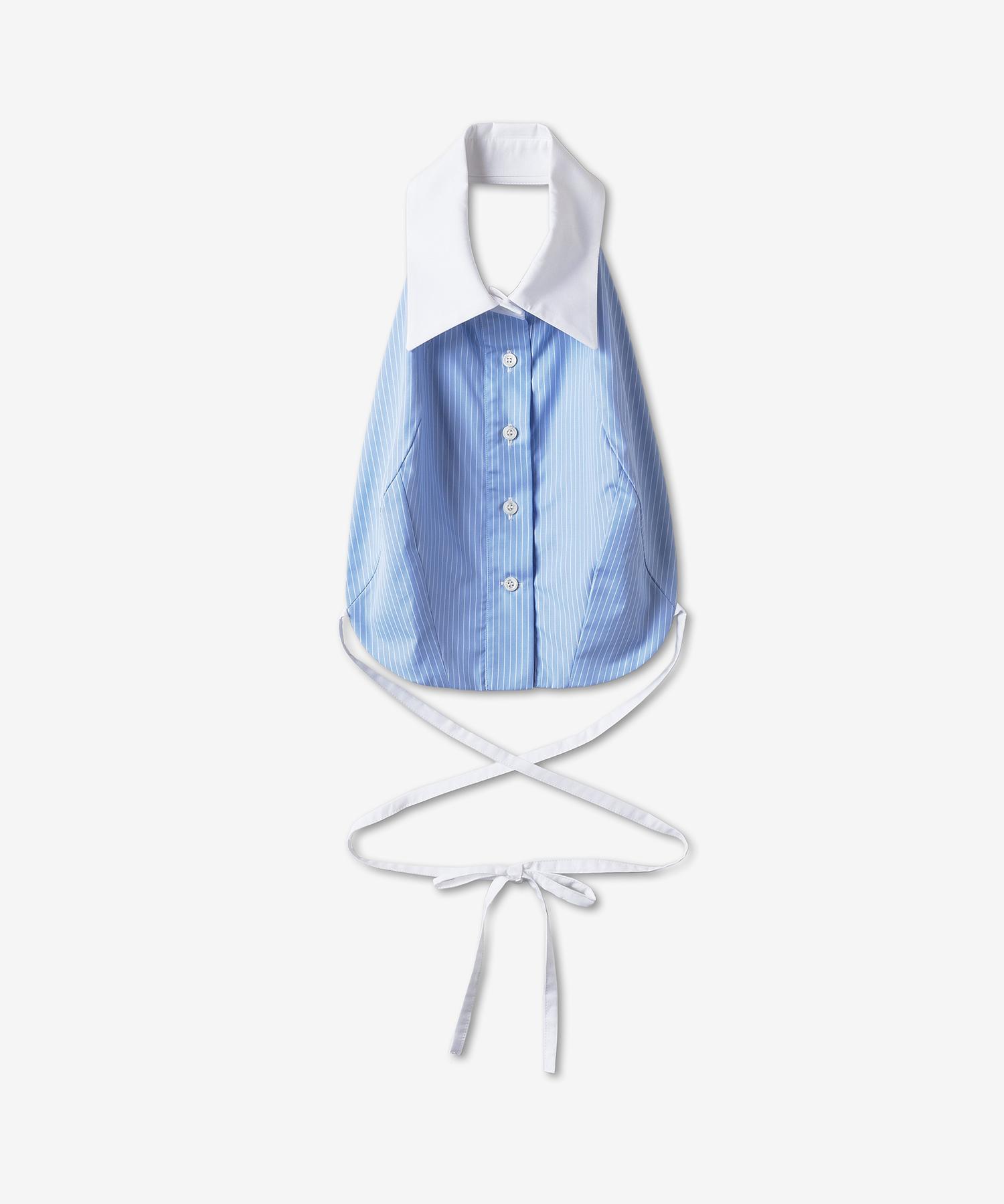 Uera Tuxedo Halter Neck Striped Sleeveless Top - Blue / N1055Bluepinstripe Blue/0