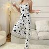 Women Pajamas Plus Size Pajamas Set 2 Piece Short Vest + Trouser White Breathable Soft Casual Love Print