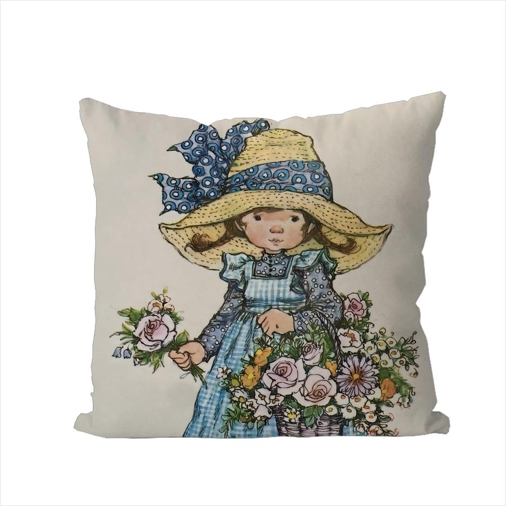 Art Sarah Kay Swing Girl Pillow Case For Car Sofa Decorative Home Doublesided Print Plush Square Throw Pillow Cushion Cover