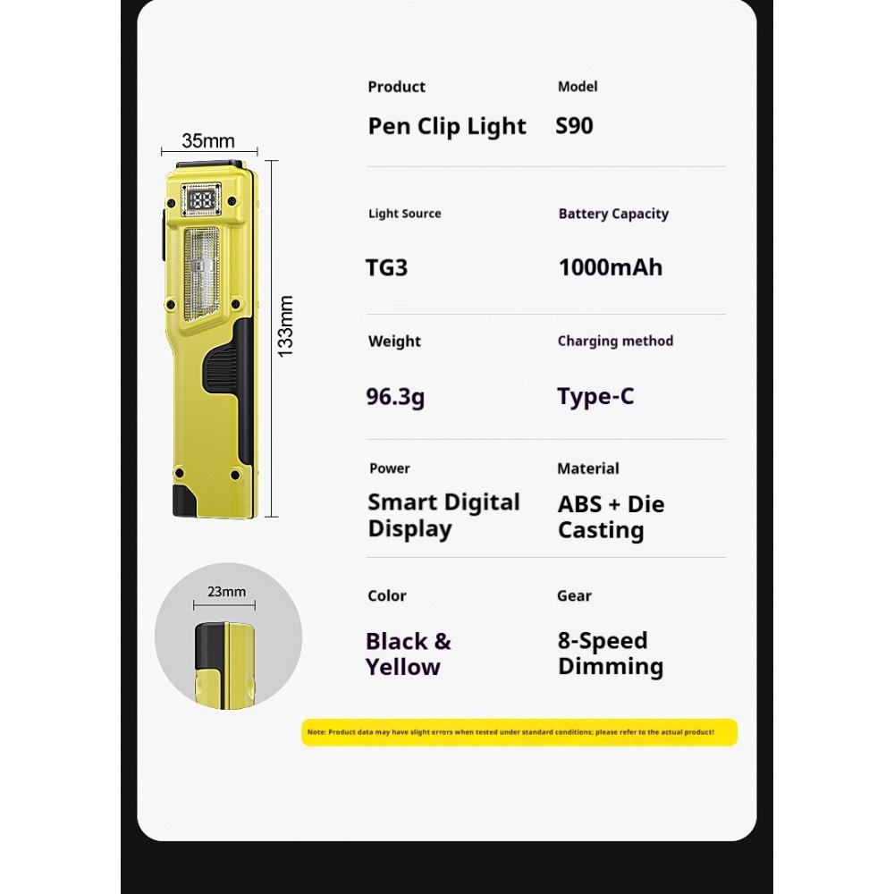 New Portable Flashlight Ultra-thin Rechargeable LED Flashlight Portable Work Light, Cold Resistant, Camping, Patrol, Battery Display