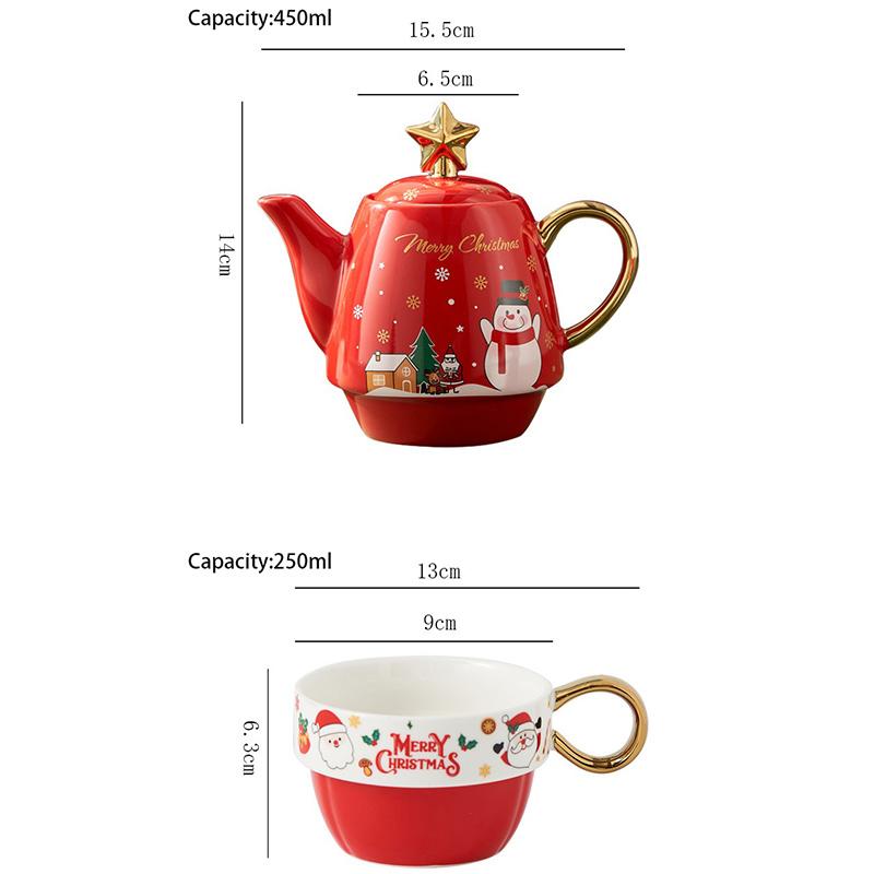Christmas Teaware Sets Ceramic Teapot Teacups Set Gold Plated Handle Santa Elk Christmas Tree Afternoon Tea Cup Xmas Gifts Decor