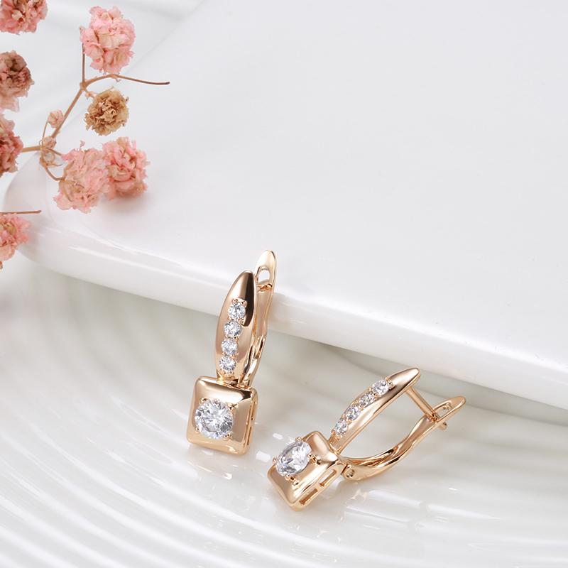 Luxury Natural Zircon Square Dangle Earrings For Women Simple  Rose Gold Color Bride Wedding Fine Jewelry