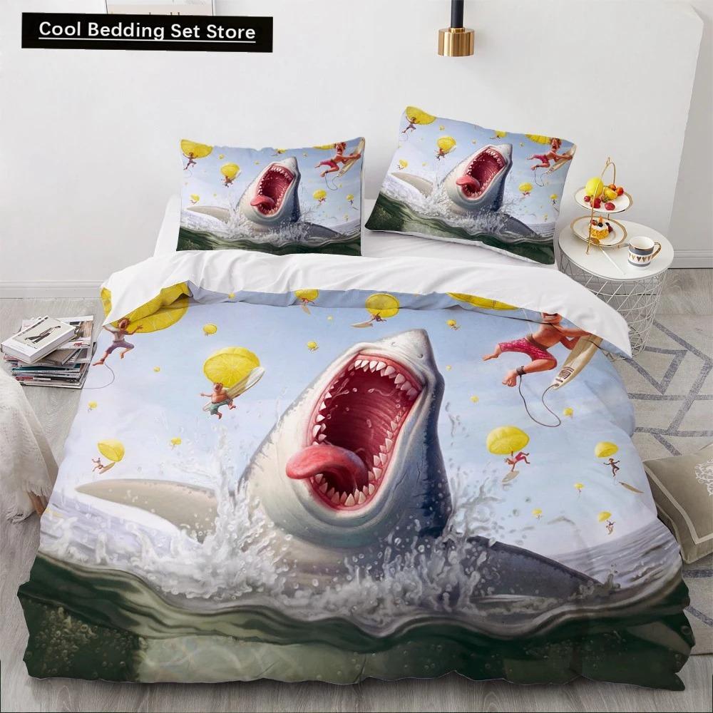 Dolphin Ocean King Queen Duvet Cover Cute 3D Sea Animal Bedding Set for Kids Teens Adults Shoal of Fish Blue 23pcs Quilt Cover