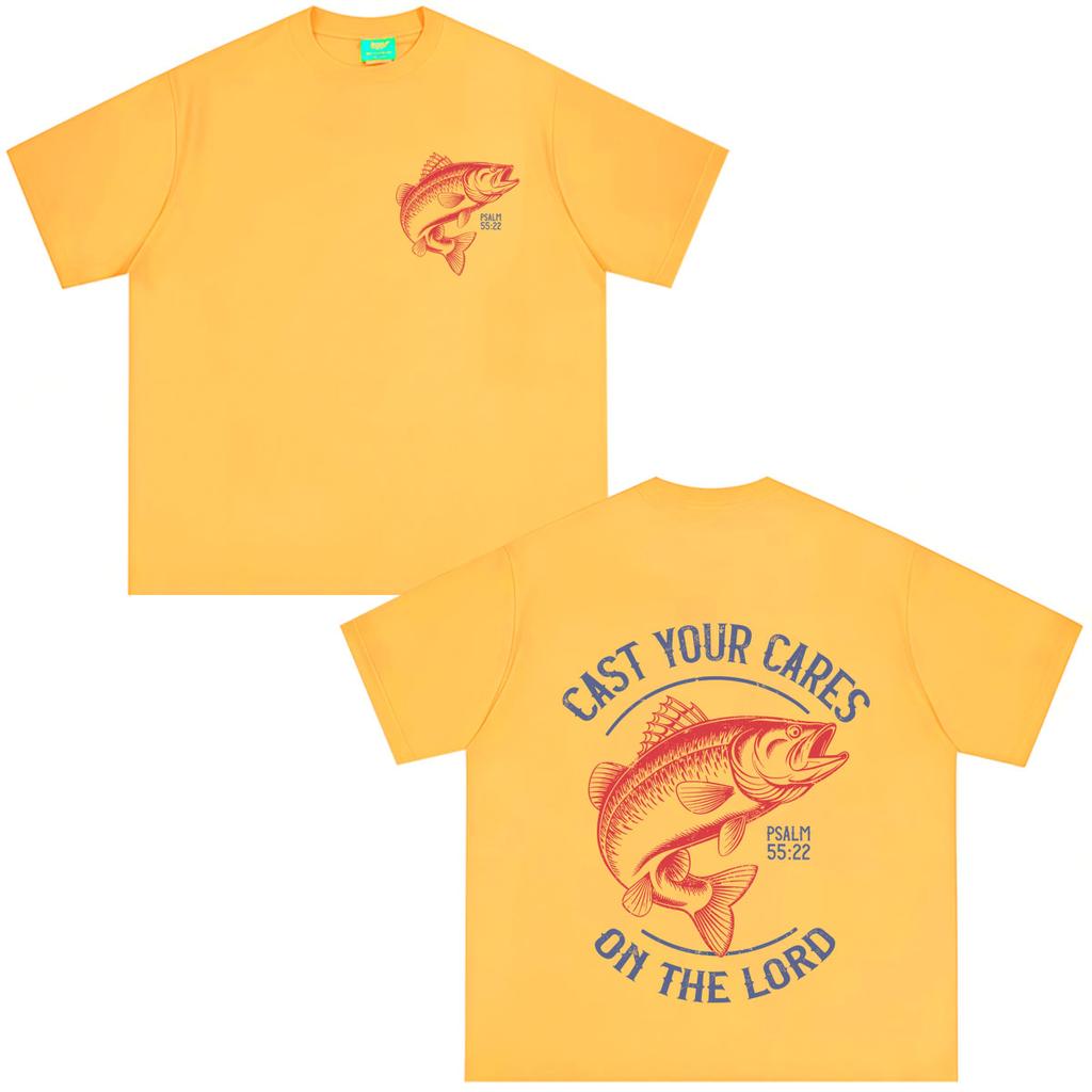 Cast Your Cares on The Lord Bible Verse Christian Fish Graphics Tshirt Unisex Unisex Hiphop Loose Casual Cotton Vintage Tshirts