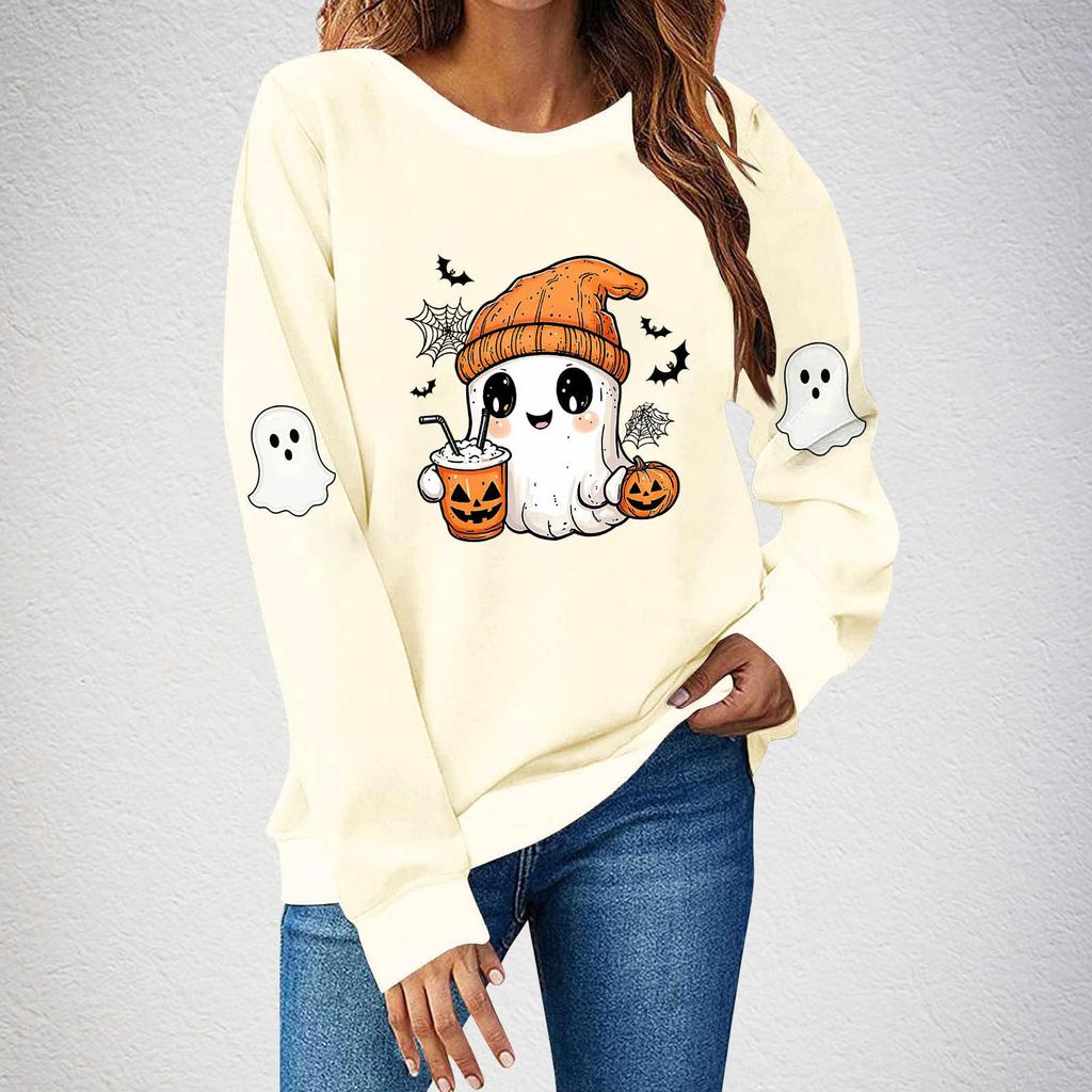 Women's fashionable and casual Halloween print pullover hoodie