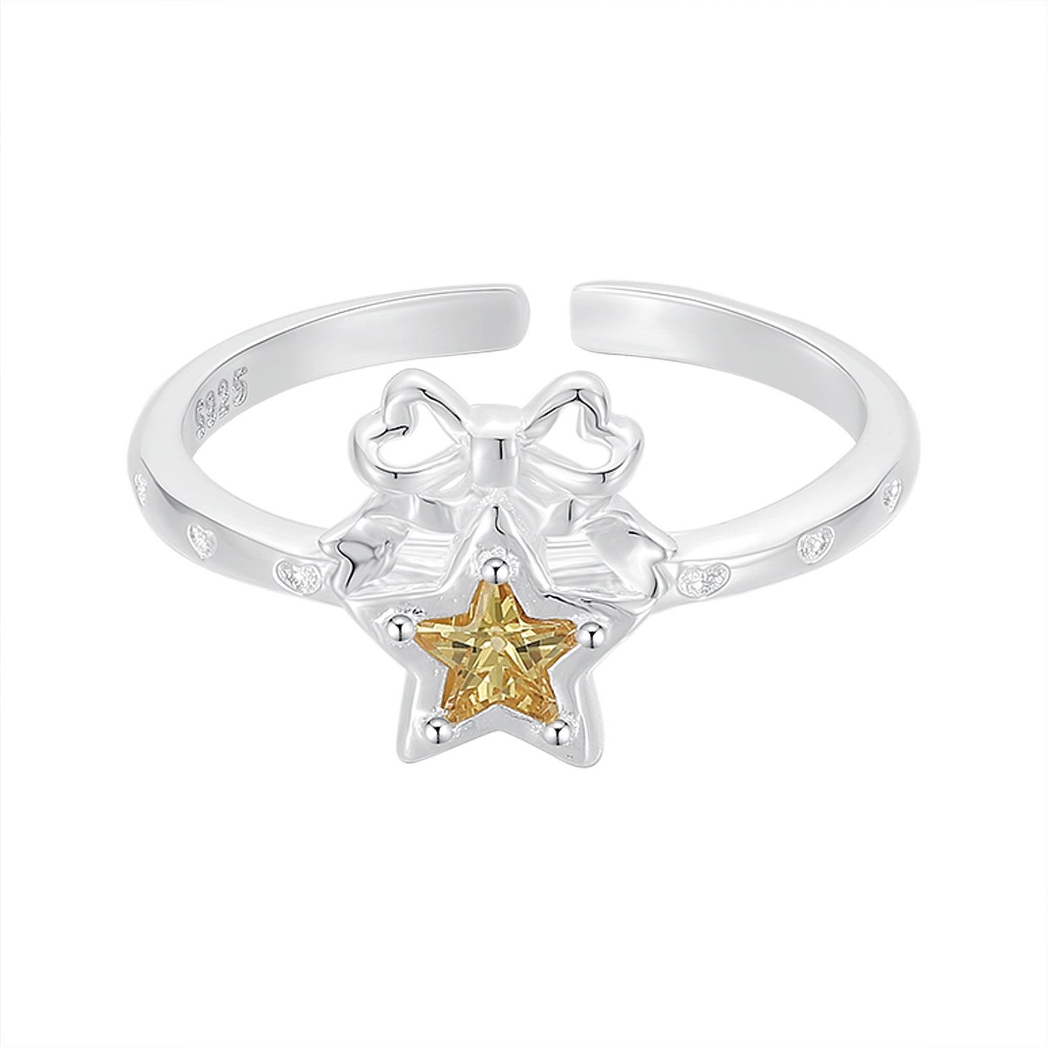 Korean Style S925 Sterling Silver Retro Bow & Star Ring Adjustable