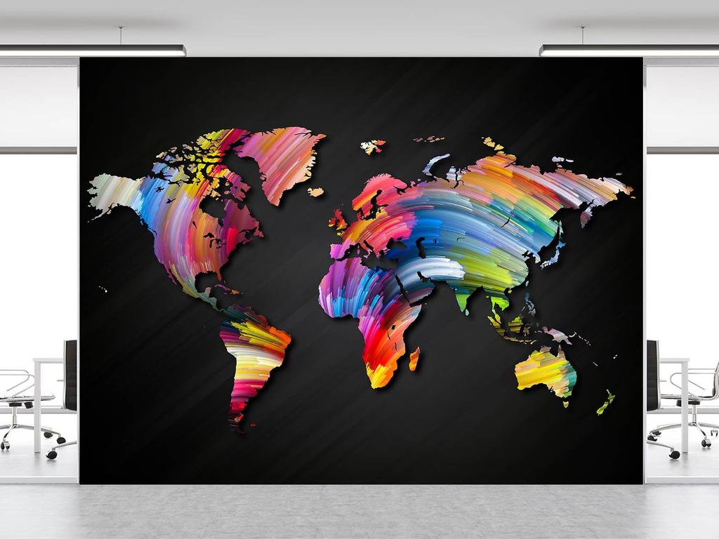 Wallpaper Colourful World Map In Pastel Colours