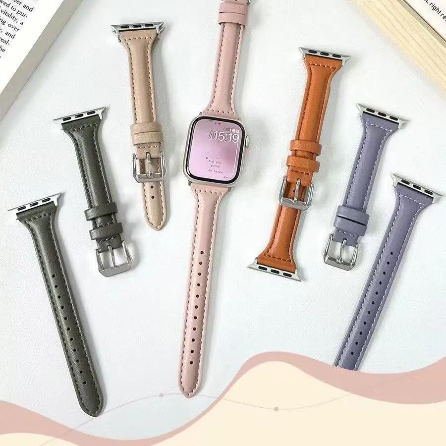 Slim Leather Strap for Apple Watch Bands 45mm 44mm 40mm 41mm 42mm 46mm Ultra 2 49mm 44 Mm Bracelet  10 9 8 7 Se 5 4 6