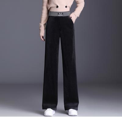 Autumn Winter Casual High Waist Baggy Pant Stretch Wide Leg Trouser Vintage Sweatpant Corduroy Women Letter Print Straight Pant