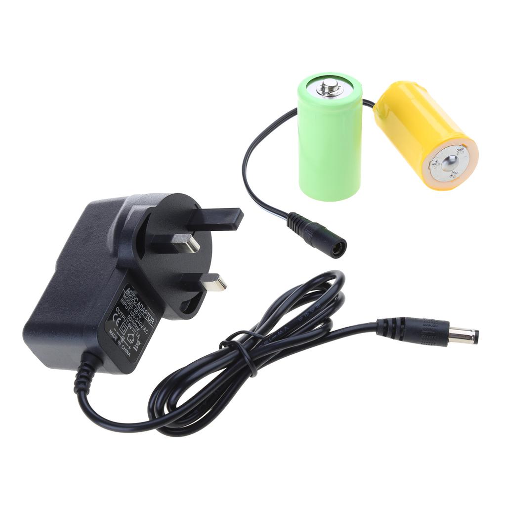 ACPower Supply Adapter LR20 Alkaline D Battery Eliminators Cable, Replace 2Pcs 1.5V LR20 D Battery