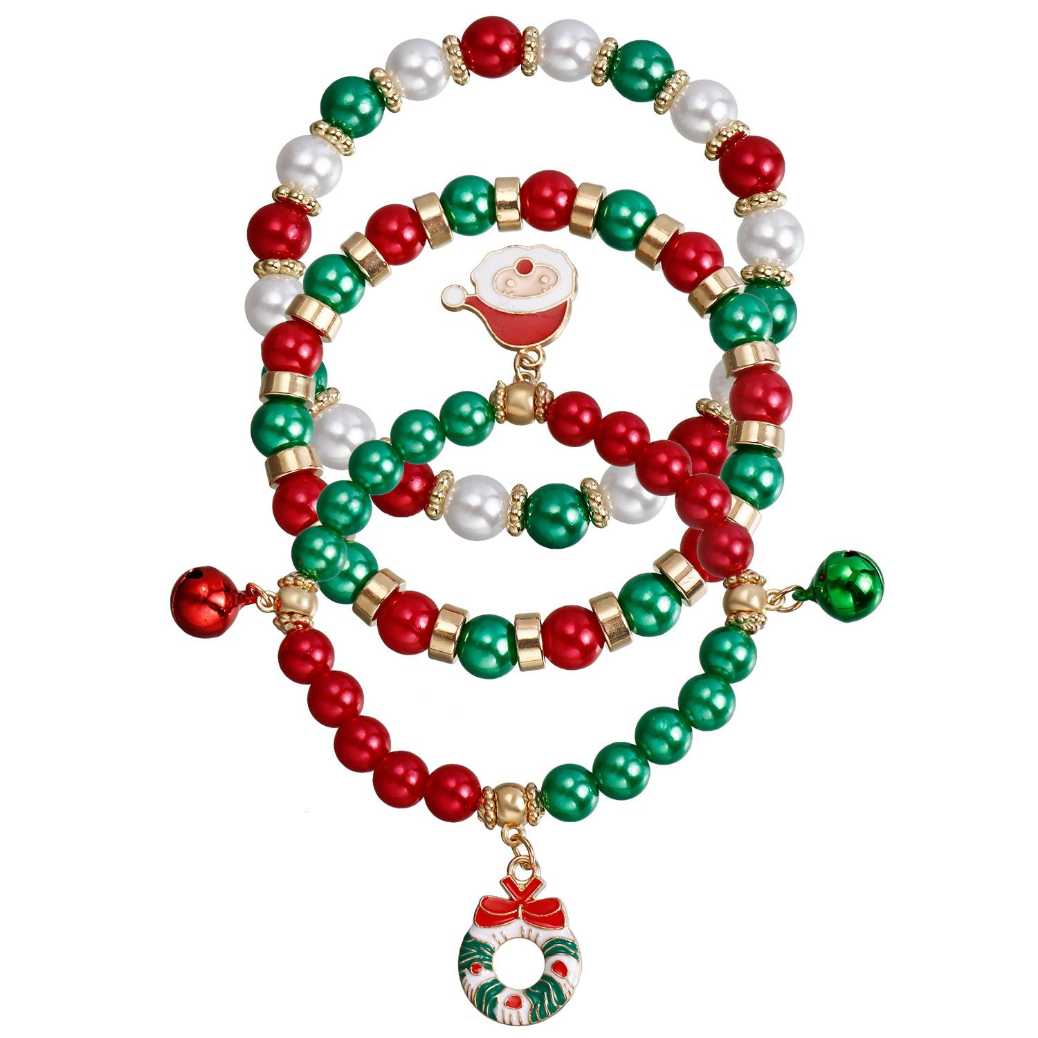 European and American Christmas bracelet, Santa Claus color beaded bracelet set, new christmas