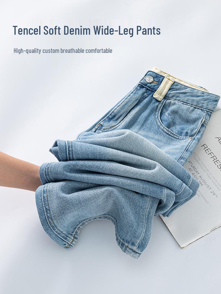 Tencel Slimming High-Waisted Wide-Leg Denim Pants - Women's Breathable Lyocell Floor-Length Summer Wear