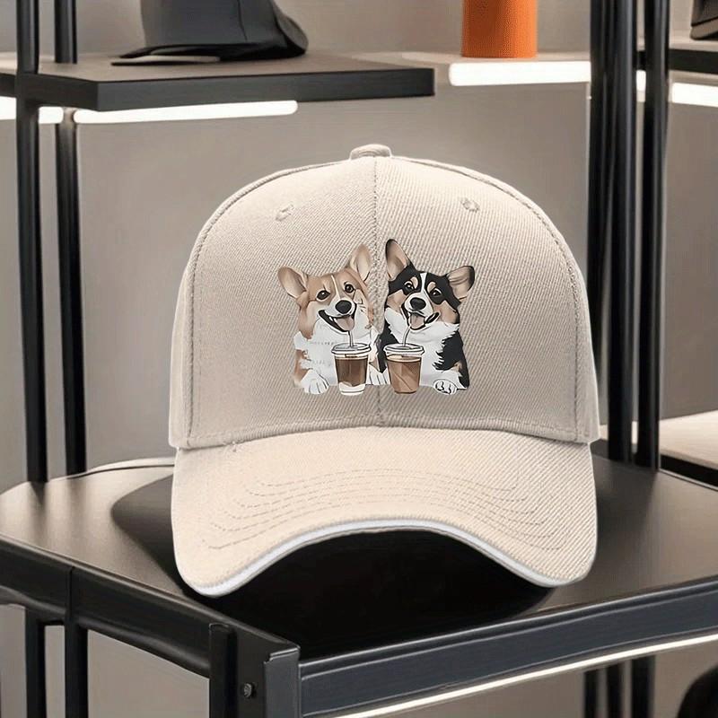 Corgi Coffee Couple Baseball Cap Cotton Adjustable Casual Hip Hop Hat for Adult