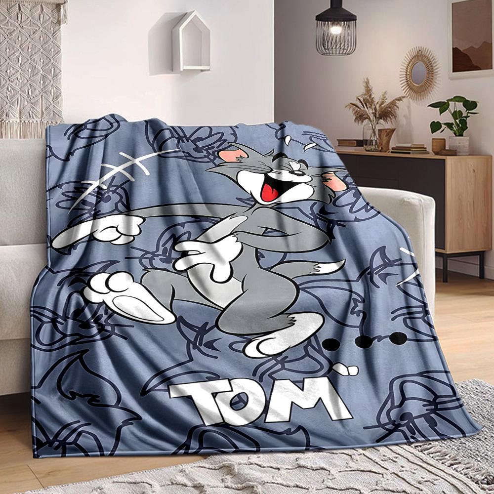 1pc Tom Jerry Flannel Throw Blanket - HD Printed Lightweight Soft Warm All-Season Blanket for Sofa, Bed, Travel090