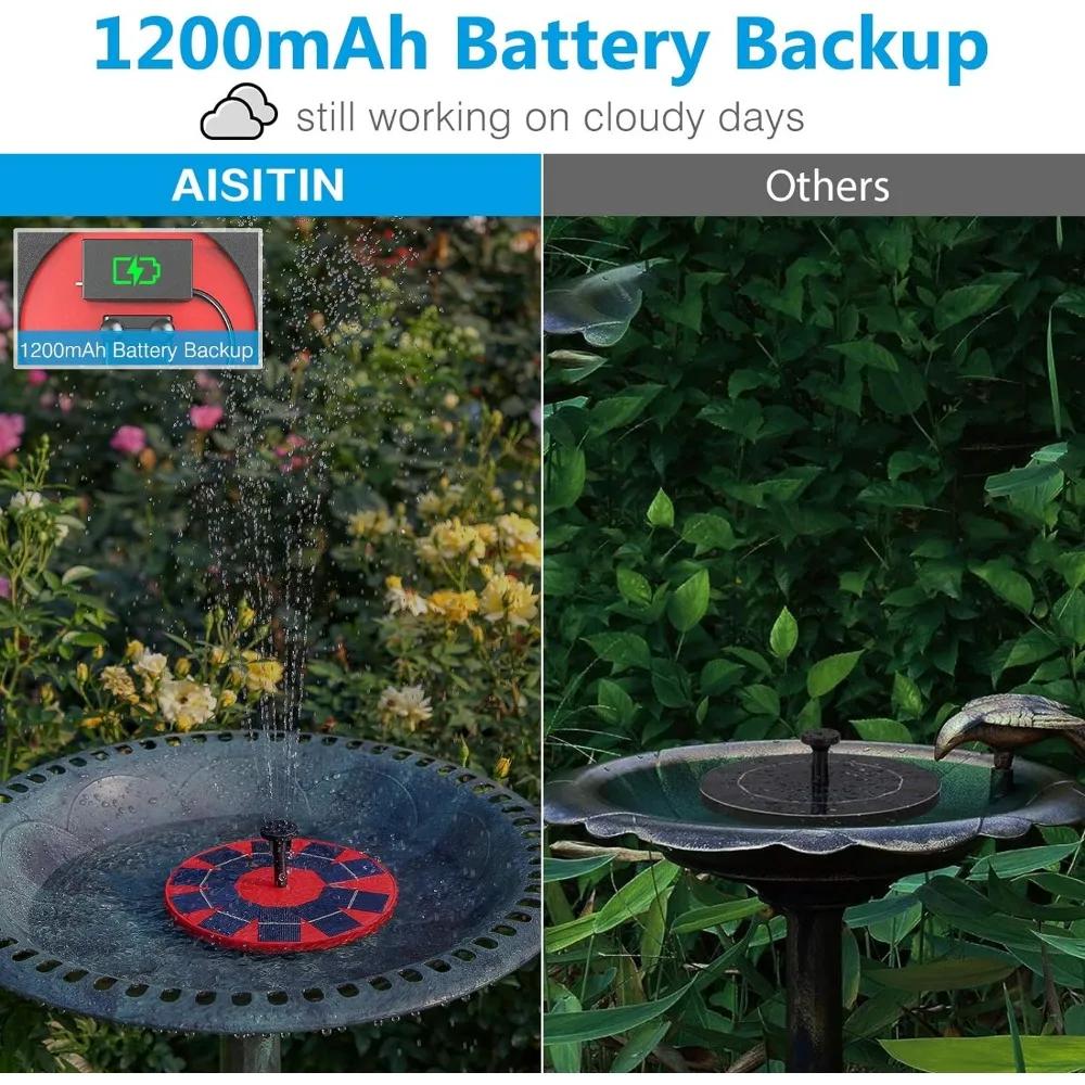 Outdoor Solar Fountain 5V 3W Built-in 1200mAh Battery Fountain with 6 Nozzles DIY Floating Bird Bath Fountain IP65 Waterproof