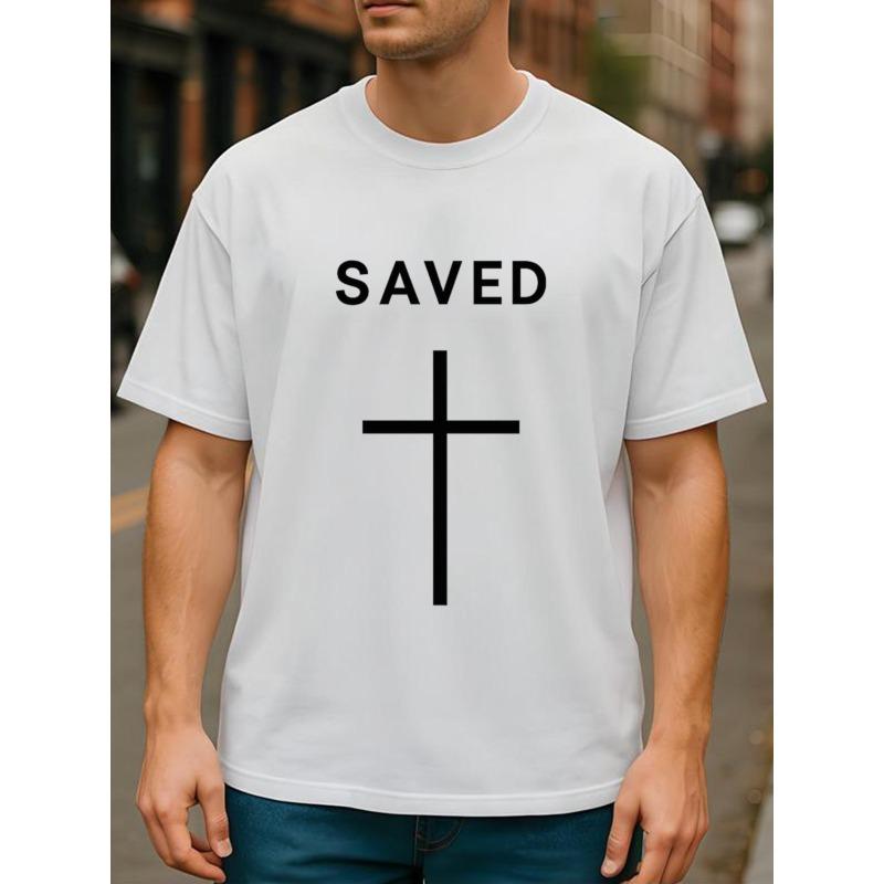 European Sizes Cross Redemption Christian Faith | Men'S Print Round-Neck T-Shirt, Casual and Fashionable, Medium Stretch Fabric, All-Season Wear