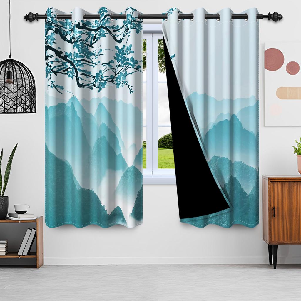 2pcs Red Plum Blossom Blackout Window Curtains Chinese Oil Painting Curtains For Bedroom Simple Style Home Interior Curtains
