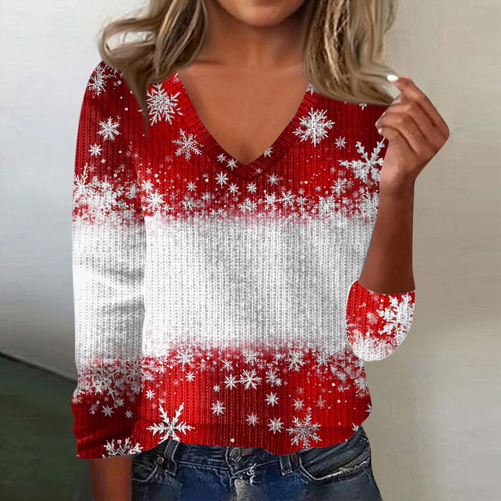 Women's Cute Sweatshirt Knitted Fashion Casual V-neck Long-sleeved Cozy Print Top