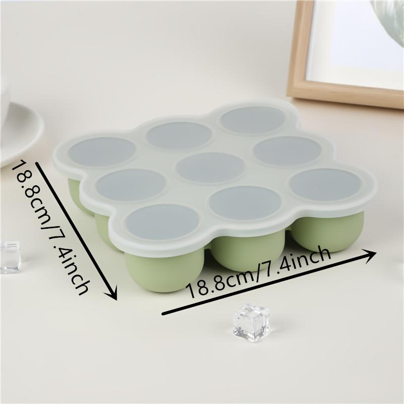 1 Pack Food Grade Silicone Ice Cube Mold with Lid  9Cavity Non Stick Easy Release Ice Maker Tray for Baby Food Prep, Holiday Parties Kitchen Use