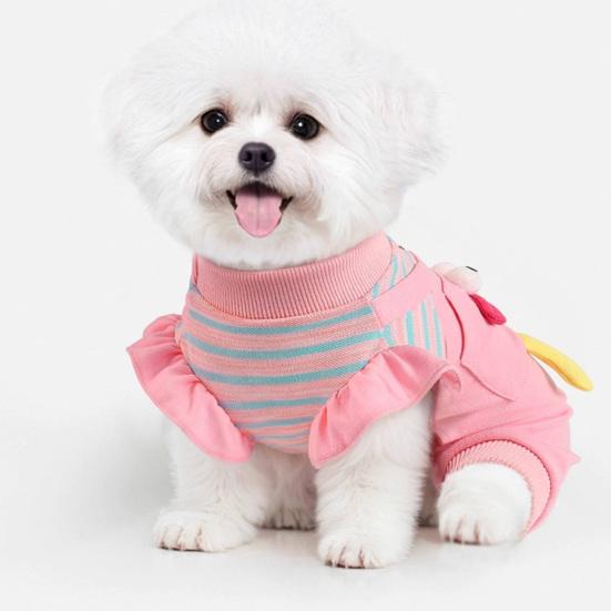 huaqianguhh Striped Cartoon Dog Jumpsuit, Cute Big Mouth Four-Legged Outfit with Ruffled Sleeves, Funny Onesie Clothes for Small Dogs Teddy