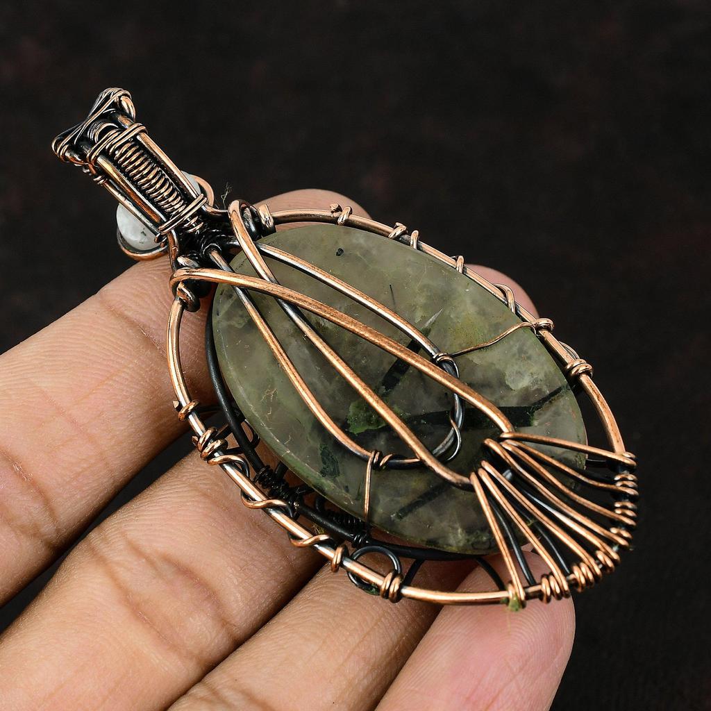 Evil Eye Black Rutile Copper Pendant Copper Wire Wrapped Jewelry Black Rutile Jewelry Moonstone Evil Eye Pendant Handmade Designer Pendant