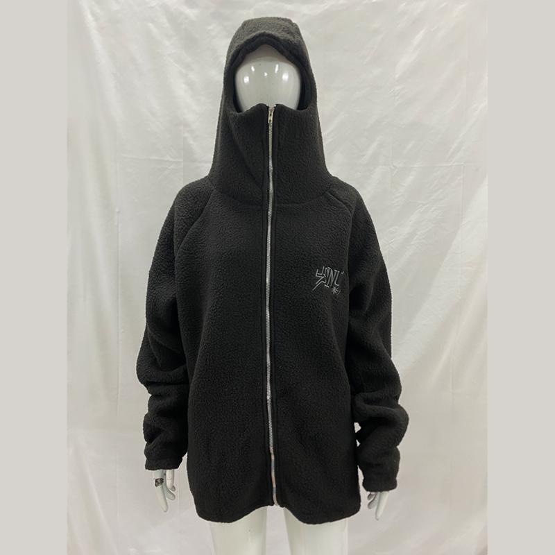 Y2K letter trendy casual loose autumn and winter high neck warm hooded zipper sweatshirt