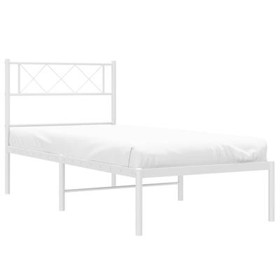 Metal Bed Frame with Headboard White 90x190 Cm