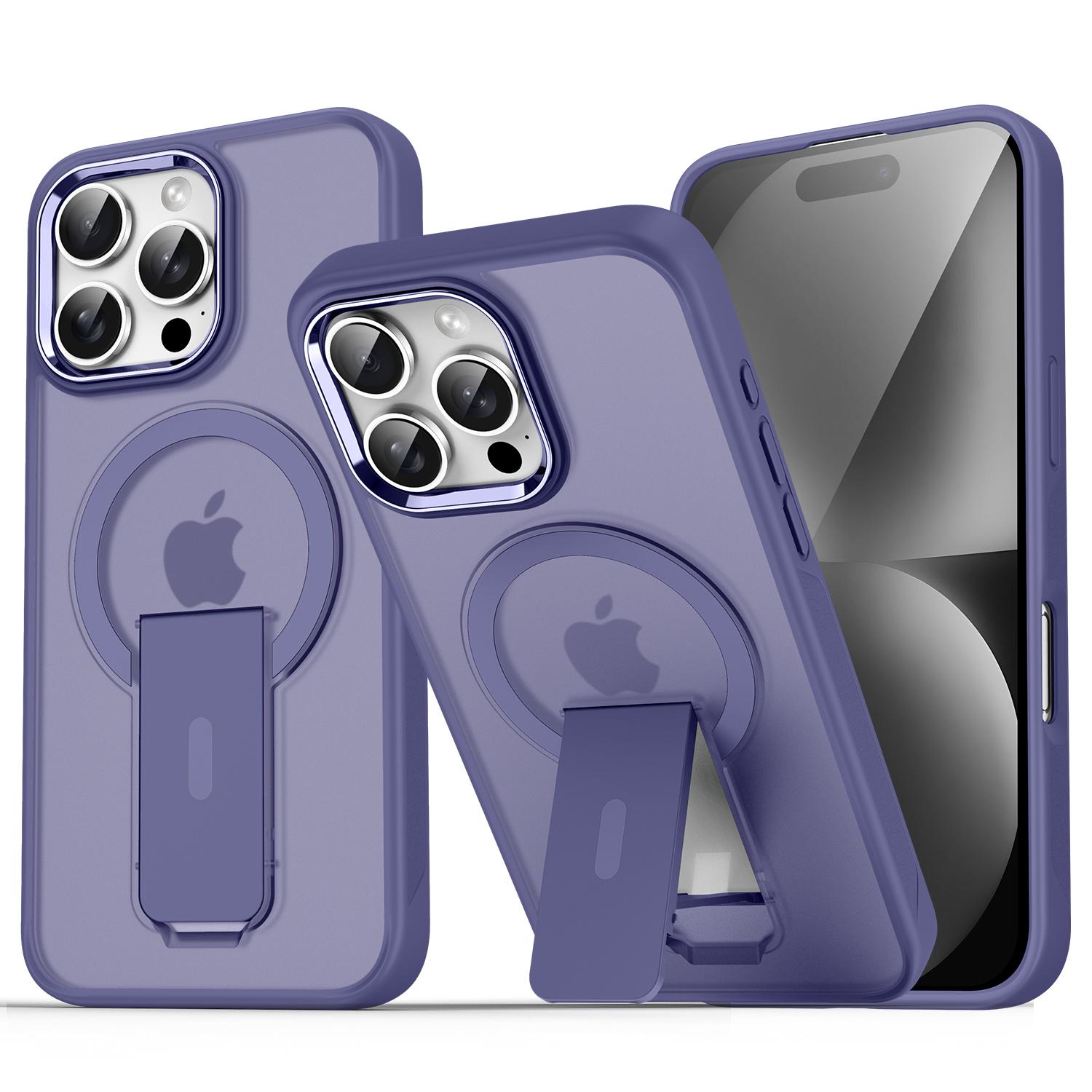 

For iPhone 16 Pro Case Compatible with MagSafe PC+TPU Phone Cover with Kickstand Dark Purple