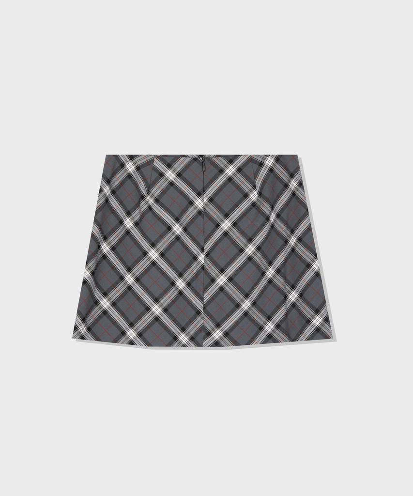 Dimanche Buckle Check Skirt (Gray)