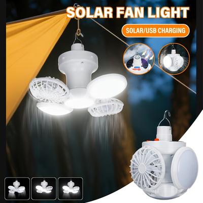 Solar Camping Barbecue Fan Light 2-in-1 Portable Solar Adjustable Suspension Angle Suitable for Camping Barbecue, RV, Yard, Emergency Backup