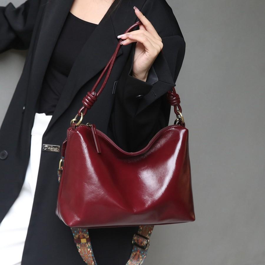Genuine leather women's bag Korean version versatile first layer cowhide women's underarm wide shoulder strap single shoulder soft leather bucket bag